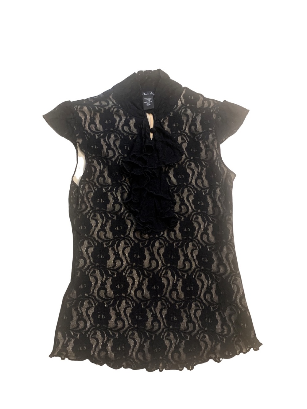 2/$30 Shelli Segal Black Lace Ruffle Sleeveless Top Romantic Feminine Coquette